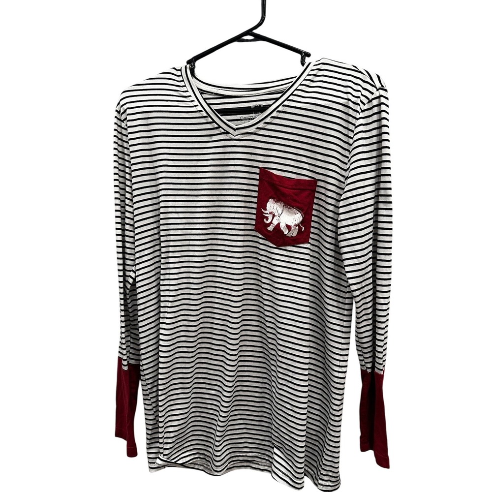 Southern Bliss Company Striped Long Sleeve V‎ Neck Tee Shirt Red Elephant Pocket